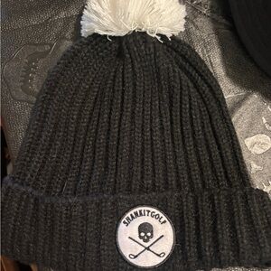 NWOT Shank it Golf black beanie with white Pom